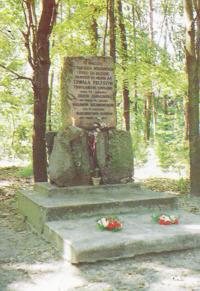 Pomnik w Opaleniu upami�tniaj�cy czterech �o�nierzy konspiracji,  kt�rzy zgin�li w wyniku zaskoczenia przez Niemc�w w magazynie broni,  w gaj�wce w Opaleniu 28.01.1944 r.
